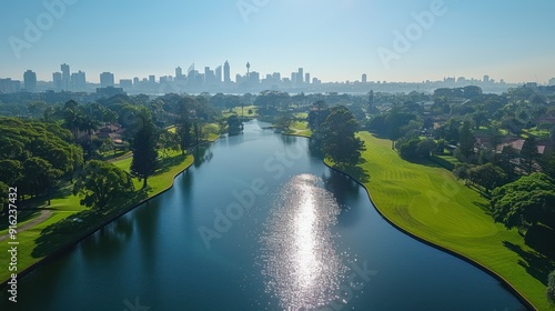 Sunny Aerial View of Sydney Olympic Park, Inner West Suburb in NSW, Australia photo