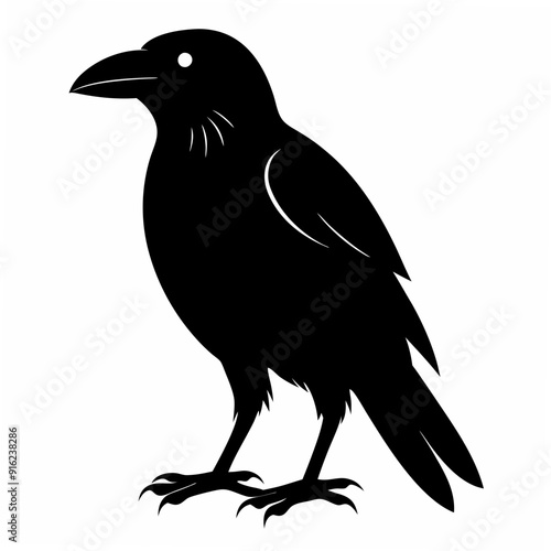 Crow isolated on white background, crow vector illustration, bird on a branch vector art, crow silhouette, bird vector icon, peacock on a branch line art, eps, raven on a branch cartoon