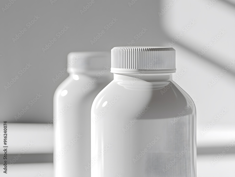 Close-up of a white bottle mockup, showing smooth edges and a minimalist label Close-up of a white bottle mockup, showing smooth edges and a minimalist label