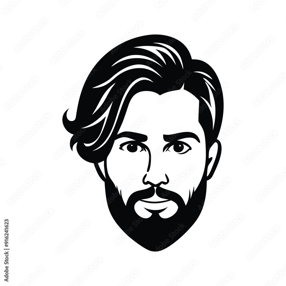 Cartoon vector drawing of an evil old man's face with a beard, intense expression, and messy black hair Cartoon vector drawing of an evil old man's face with a beard, intense expression, and messy black hair