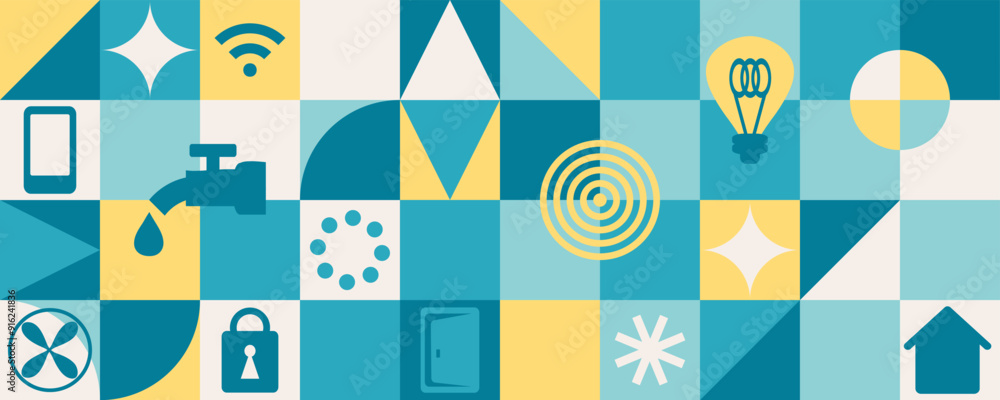 Smart home abstract geometric banner. Automation house with technology system. Flat design style vector illustration. Smart home abstract geometric banner. Automation house with technology system. Flat design style vector illustration.