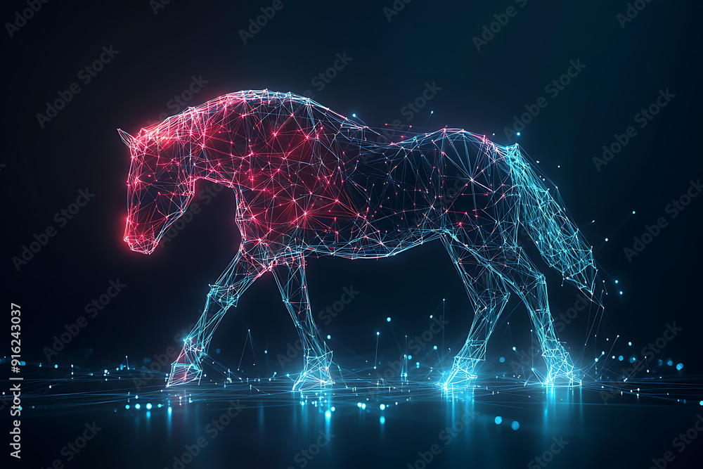 horse. Digital wireframe polygon illustration. technology of lines and points.
horse. Digital wireframe polygon illustration. technology of lines and points.