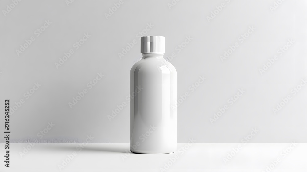 Minimalist white bottle mockup on a clean white background with no distractions Minimalist white bottle mockup on a clean white background with no distractions