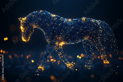 horse. Digital wireframe polygon illustration. technology of lines and points.	
