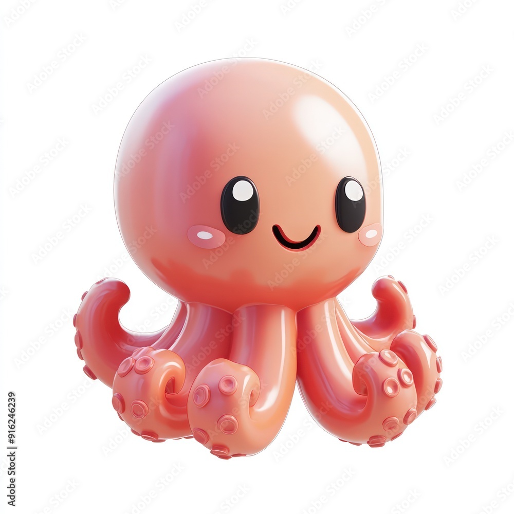 Fototapeta premium Cute Cartoon Octopus with a Smiling Face