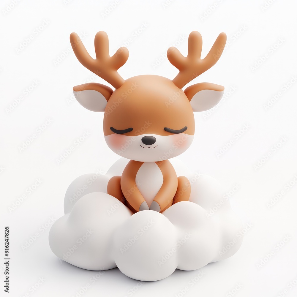 Cute 3D Render of a Deer Sitting on a Cloud Cute 3D Render of a Deer Sitting on a Cloud