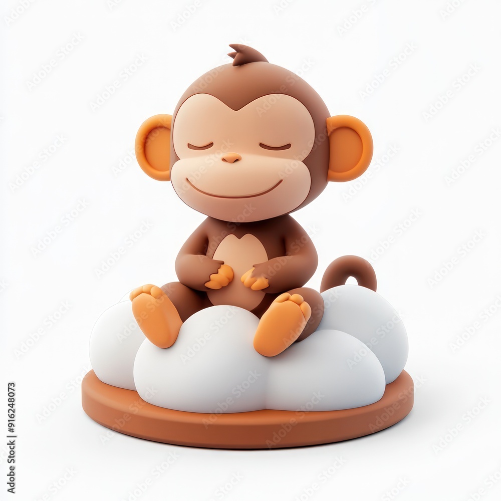 Naklejka premium Cute Cartoon Monkey Sitting on a Cloud