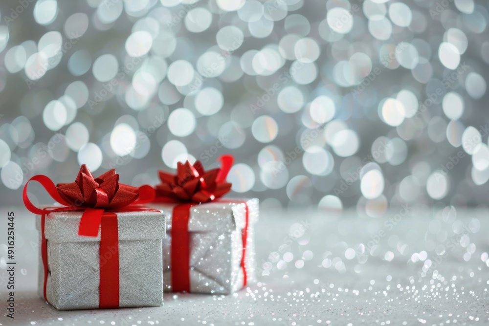 Elegant White Gift Boxes with Red Ribbons in Snow - Ideal for Christmas Holiday Decor and Winter-Themed Celebrations Elegant White Gift Boxes with Red Ribbons in Snow - Ideal for Christmas Holiday Decor and Winter-Themed Celebrations