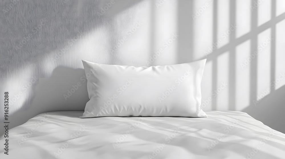 Minimalist white pillowcase mockup on a clean white bed with no distractions Minimalist white pillowcase mockup on a clean white bed with no distractions
