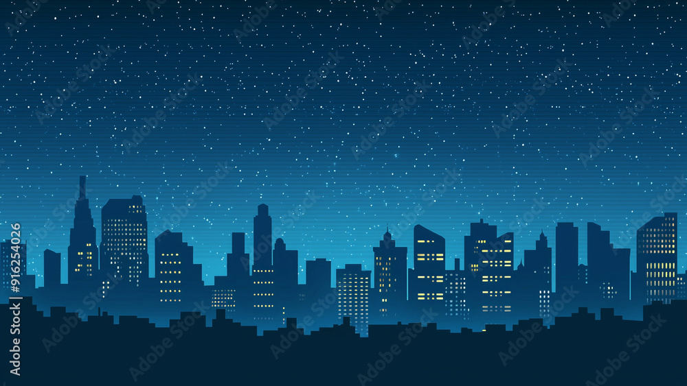 Fototapeta premium Minimalist Night Sky with City Silhouette
