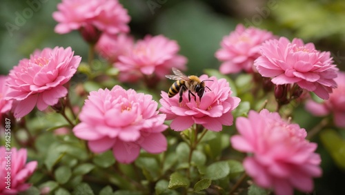  a bee on a pink rose. 