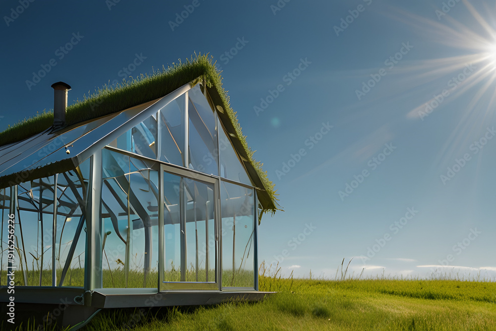 Sustainable living scene in a modern eco home with solar panels a green roof and a family enjoying their environmentally friendly lifestyle Sustainable living scene in a modern eco home with solar panels a green roof and a family enjoying their environmentally friendly lifestyle