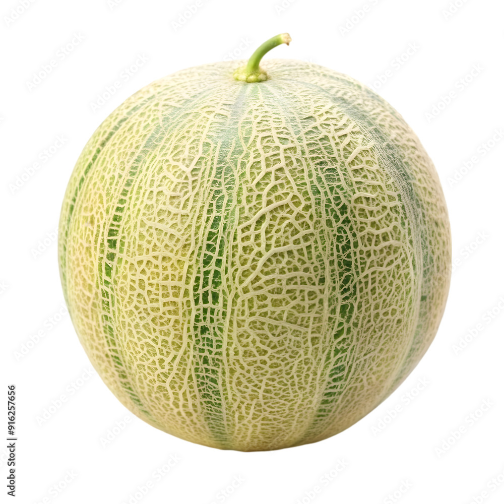 A large watermelon with green stripes and a green stem on transparent background A large watermelon with green stripes and a green stem on transparent background