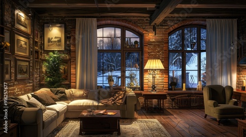 Wallpaper Mural Cozy Winter Evening in a Rustic Living Room Torontodigital.ca
