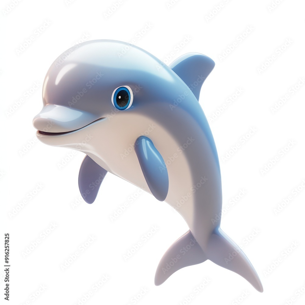 Fototapeta premium Cute Cartoon Dolphin Jumping