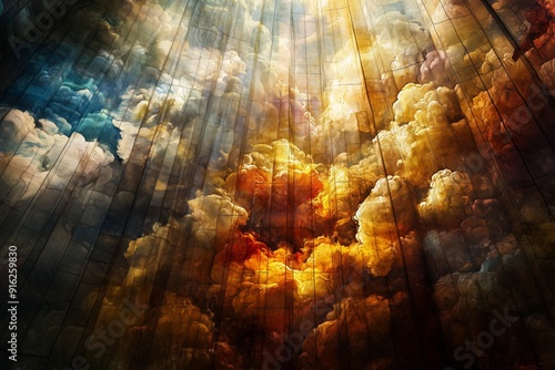 Abstract Dark Sun Ray Cloud Skyscape Tile Art Generative Illustration