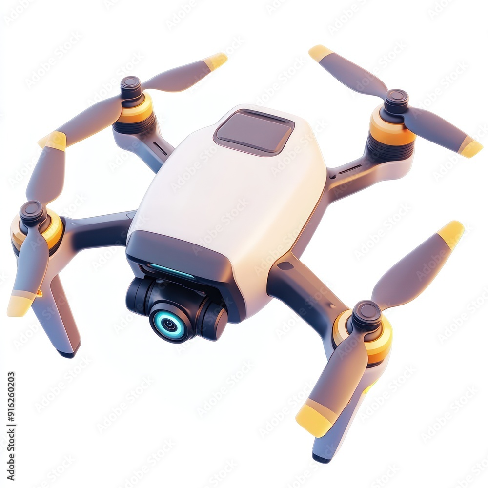 White Drone with Yellow Propellers White Drone with Yellow Propellers