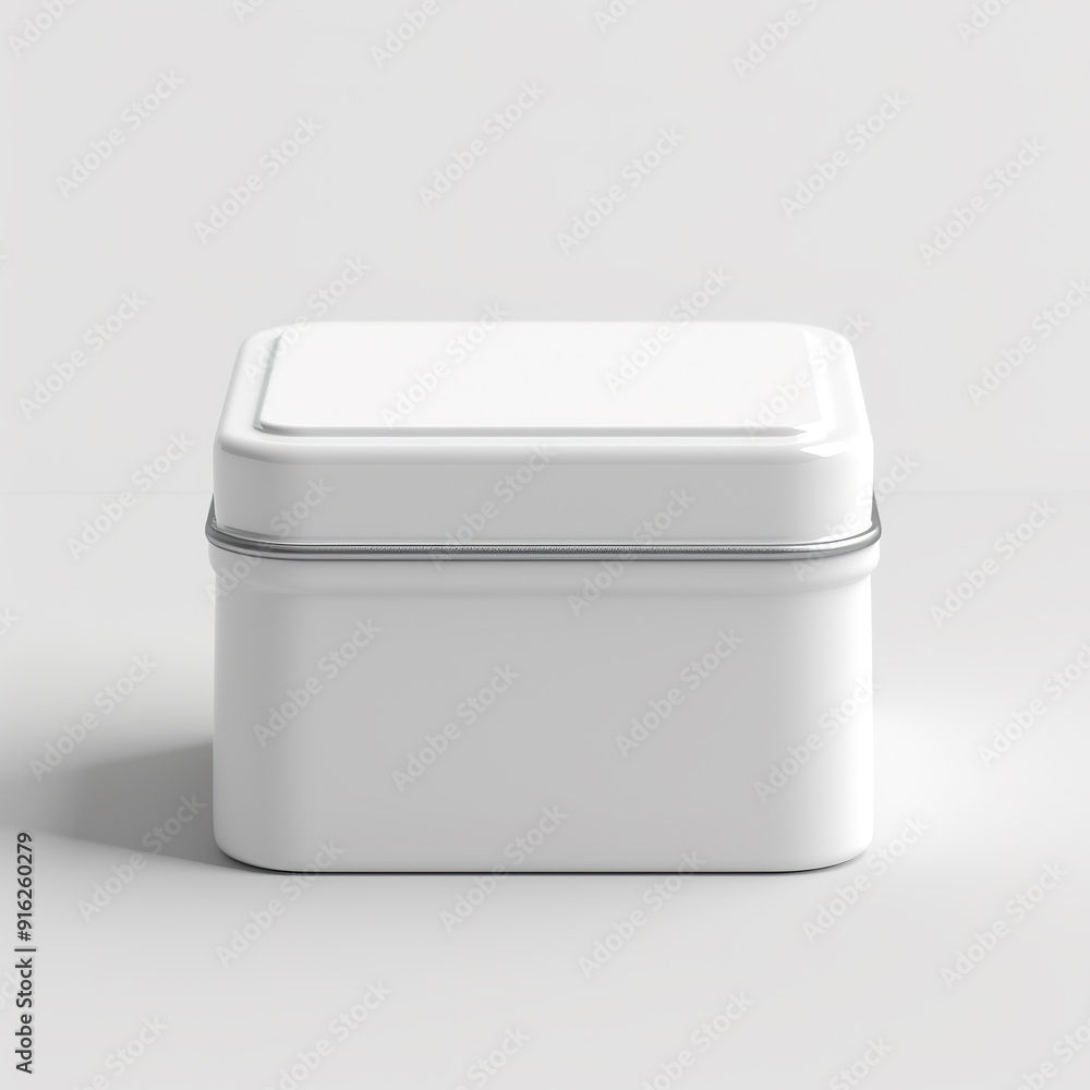 White Square Metal Tin Box with Silver Trim. White Square Metal Tin Box with Silver Trim.