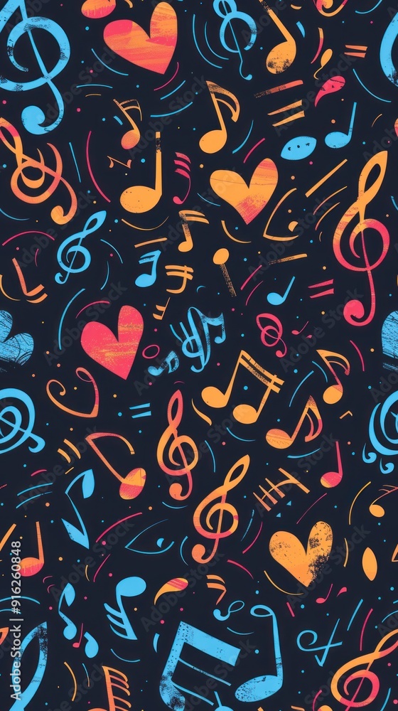 Naklejka premium Colorful Music Notes Seamless Pattern.