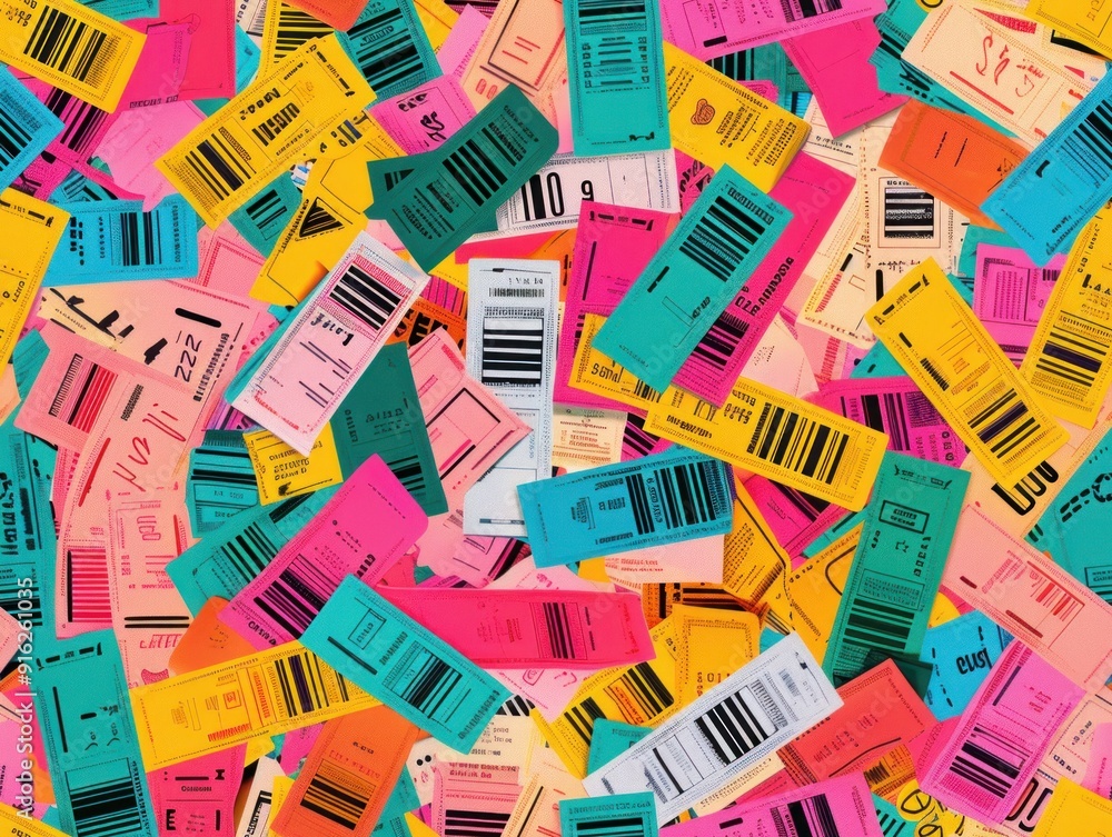Colorful chaotic pattern of crumpled tickets. Colorful chaotic pattern of crumpled tickets.