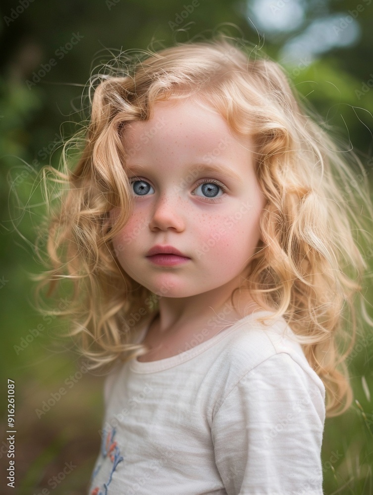 Enchanting Portrait of a Young Girl with Curly Hair in Nature Enchanting Portrait of a Young Girl with Curly Hair in Nature
