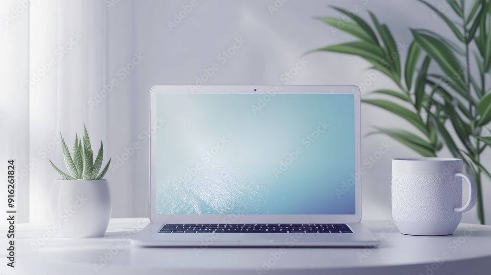 Fototapeta premium Minimalist Workspace with Ocean View