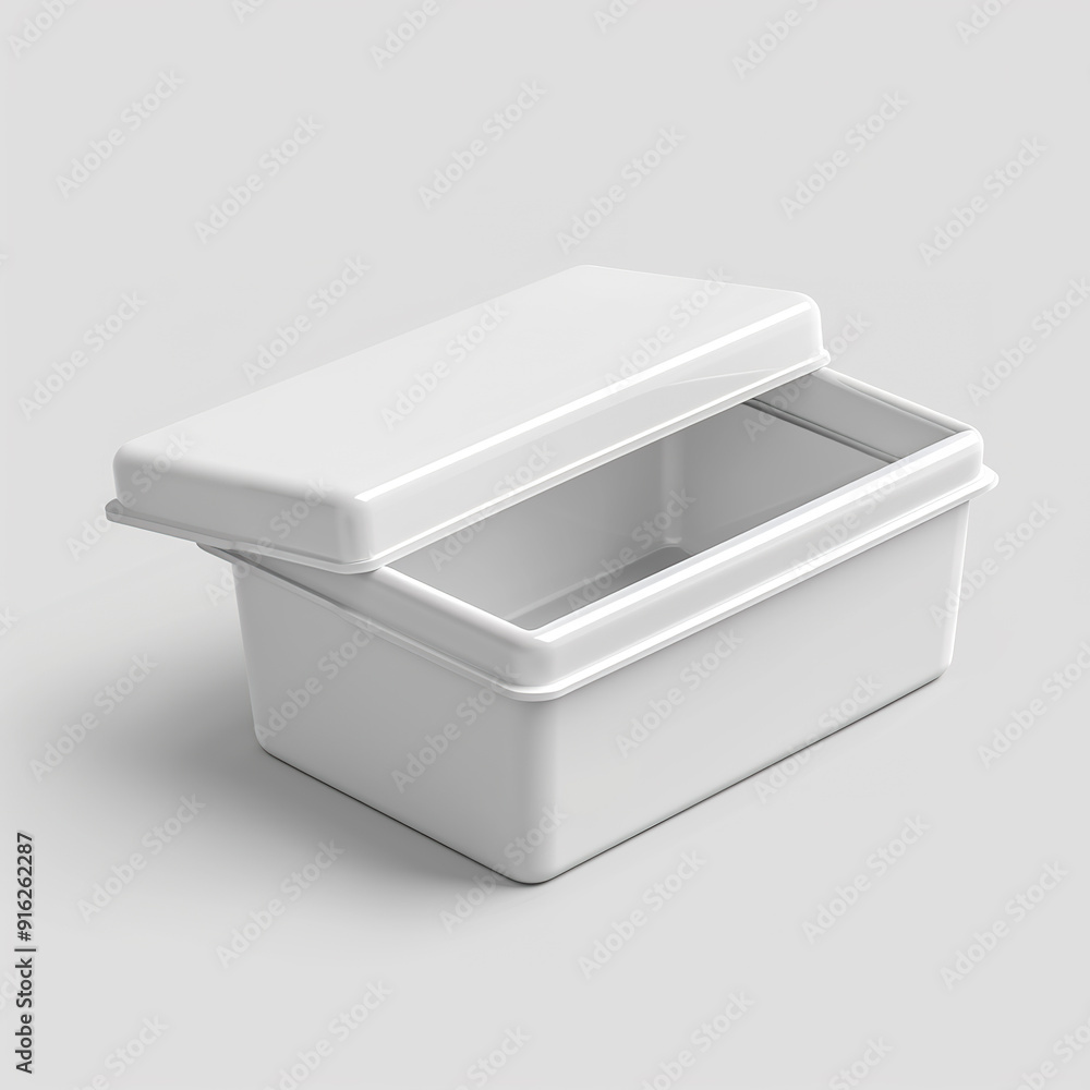 White Rectangular Container with Lid Open. White Rectangular Container with Lid Open.