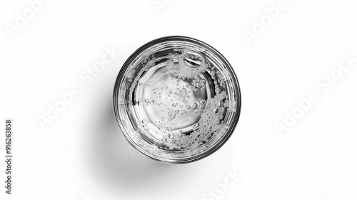 A clear glass filled with water, placed on a pristine white background, viewed from above with a clean, crisp appearance, isolated with clipping path.