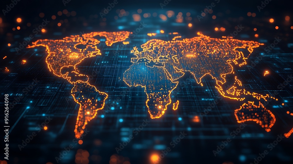 Global Connectivity and Digital Networks: A Stunning Visualization of the World Map with Interconnected Data Points Global Connectivity and Digital Networks: A Stunning Visualization of the World Map with Interconnected Data Points