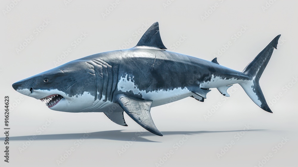 Naklejka premium A Great White Shark Swimming with Open Mouth