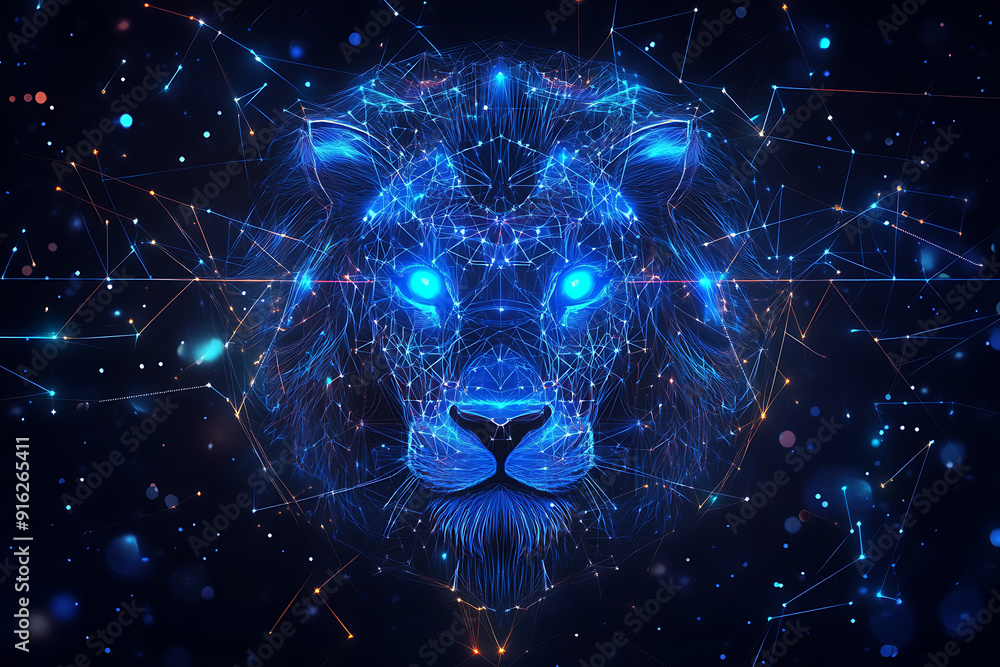 Digital wireframe polygon of the Leo zodiac sign, featuring lines and points. A fusion of astrological tradition and cutting-edge technology.
Digital wireframe polygon of the Leo zodiac sign, featuring lines and points. A fusion of astrological tradition and cutting-edge technology.