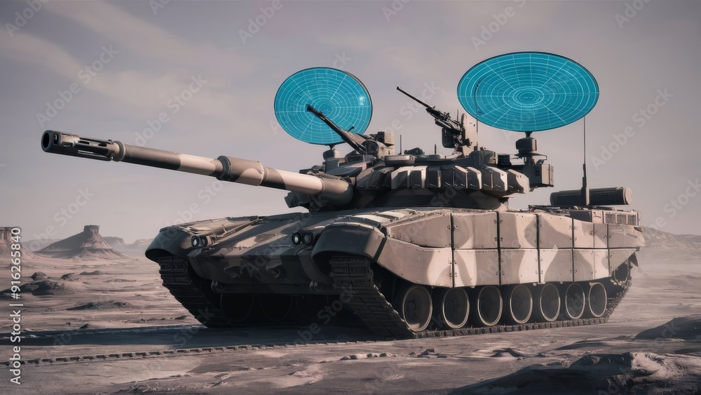 Powerful Military Tank with Anti Aircraft Gun and Radar Defense Systems ...