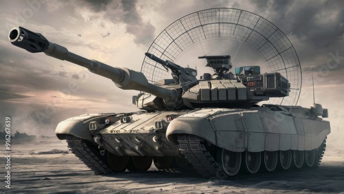 Powerful Military Tank with Anti Aircraft Gun and Radar Defense Systems photo