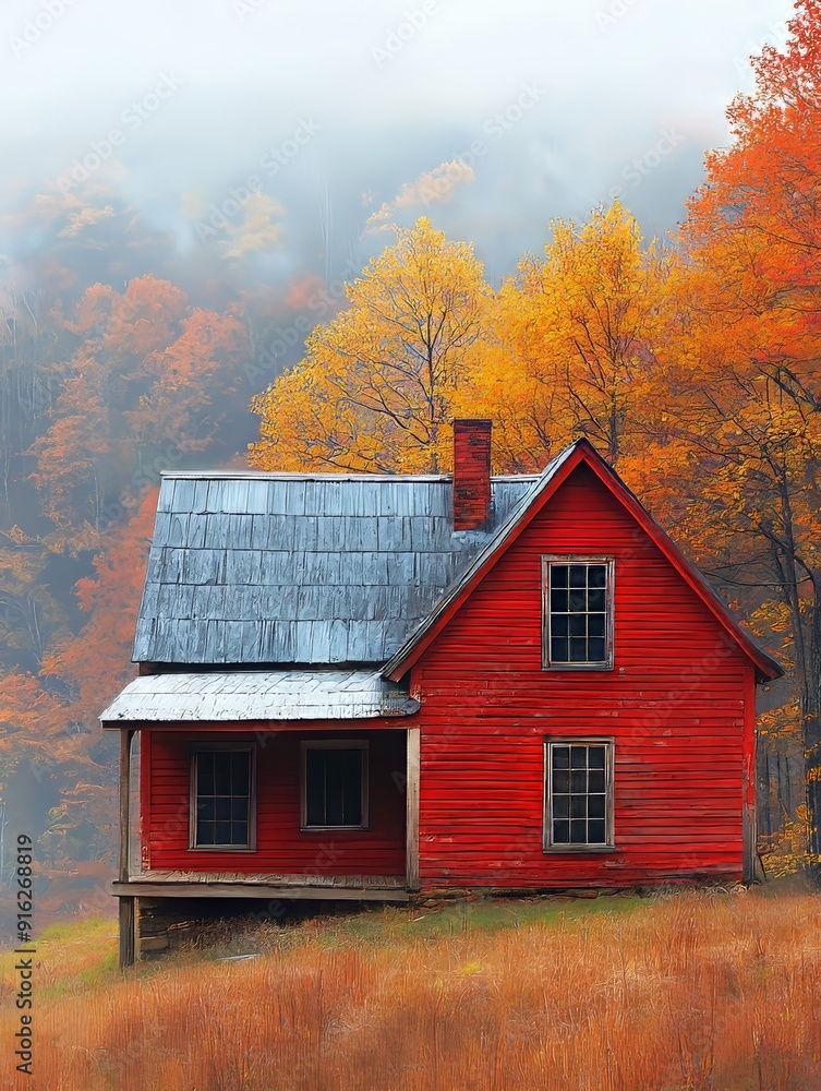 An autumn landscape in the countryside with mist and fog. An autumn landscape in the countryside with mist and fog.