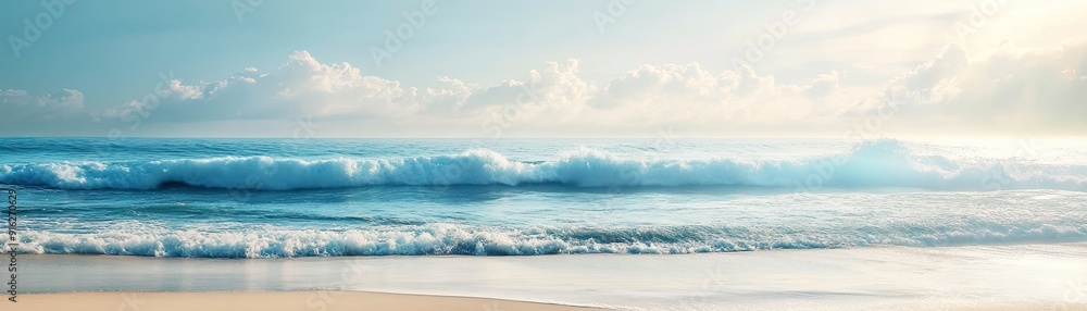 Beachfront with ocean waves blurred panoramic background Beachfront with ocean waves blurred panoramic background