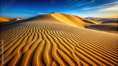 Rippled sand dunes in a desert landscape, arid, sandy, dry, nature, hot, climate, sun, wilderness, remote, texture, waves, tranquil