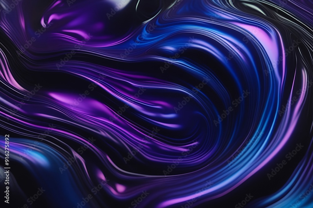 Obraz premium A dark holographic fluid design with black, purple and deep blue highlights