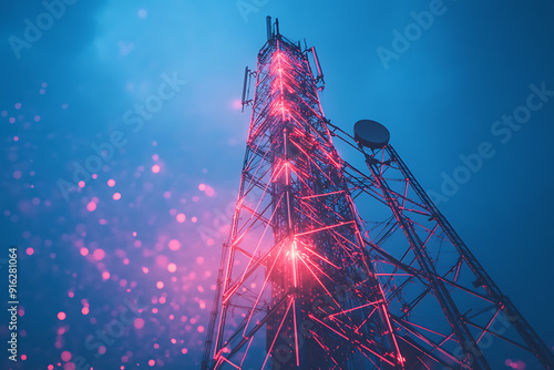 Wallpaper Mural 3d base station receiver. telecommunication tower 5g,6g  polygonal design global connection information transmitter. Mobile radio antenna cellular , plexus, high speed ,sound wave	
 Torontodigital.ca