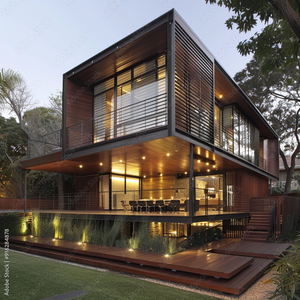 Sophisticated Raised Wooden Home with Sleek Lines and Contemporary Furnishings Sophisticated Raised Wooden Home with Sleek Lines and Contemporary Furnishings