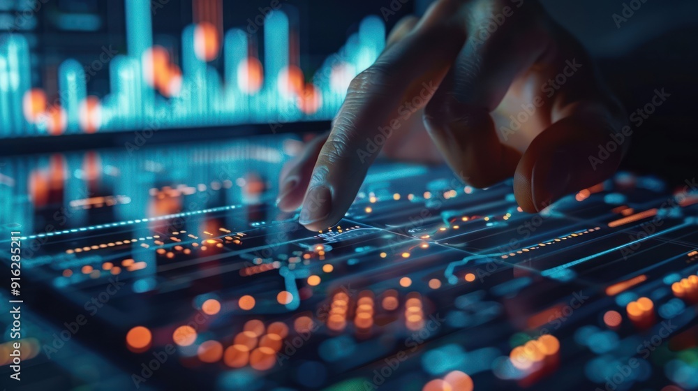 Data Analysis with Digital Tablet: Person Pointing at Financial Charts Data Analysis with Digital Tablet: Person Pointing at Financial Charts