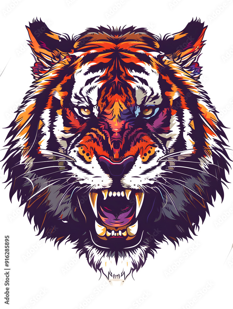 Fototapeta premium Geometric Tiger Head traditional tattoo illustration