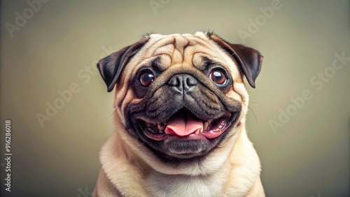 Adorable pug with a big smile on his face, happy, pug, dog, cute, pet, smiling, joyful, cheerful, playful, friendly