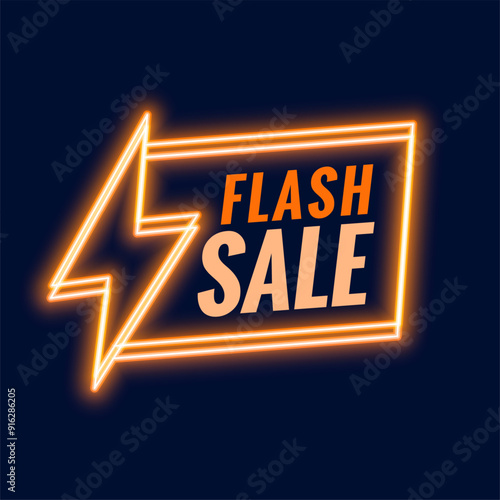 mega flash sale discount background with glowing neon thunder design