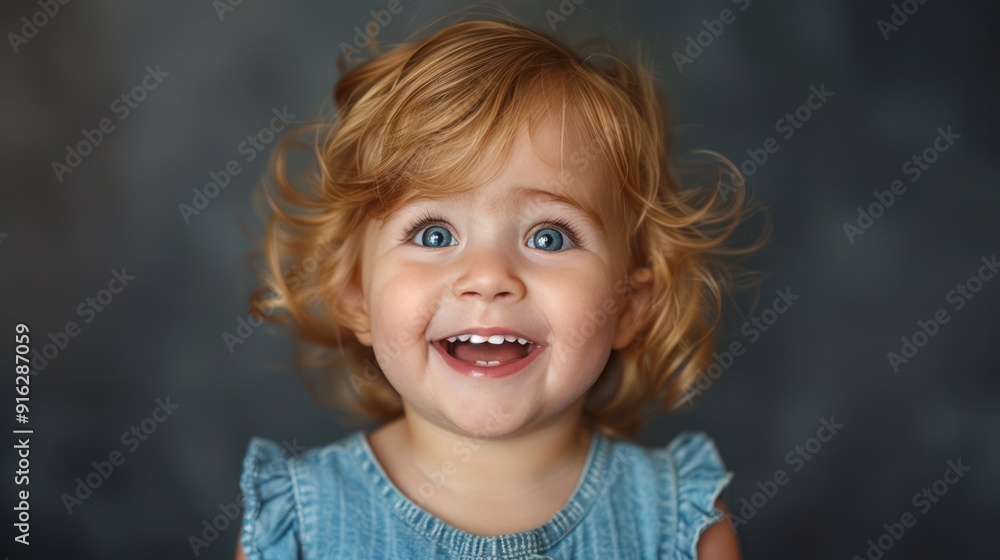 Joyful Toddler Girl Laughing in Isolation on Dark Background Joyful Toddler Girl Laughing in Isolation on Dark Background