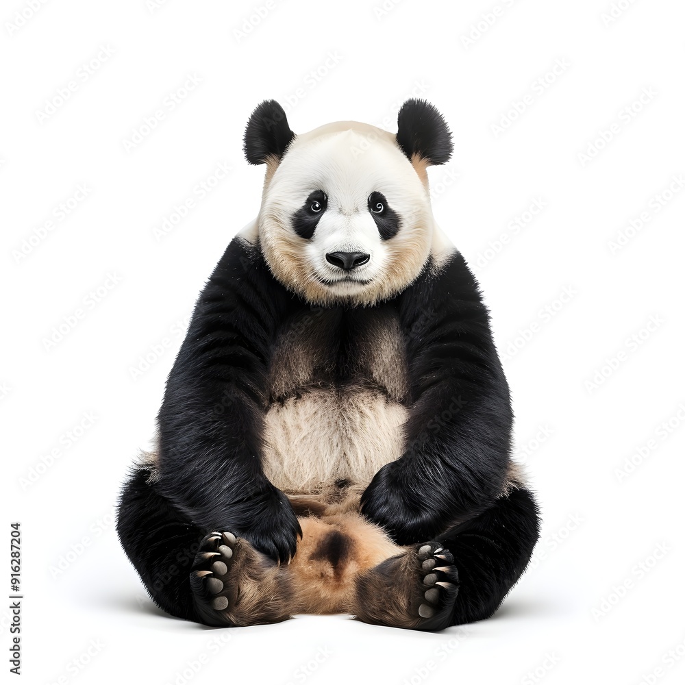 Fototapeta premium Cute Panda Bear Sitting Isolated on White Background