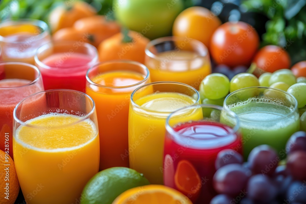Colorful Glasses of Freshly Squeezed Juices Colorful Glasses of Freshly Squeezed Juices
