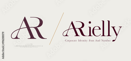 AR logo font and number. ci corporate identity modern luxury. Typography elegant beauty lettering serif italic fonts decorative brand wedding vintage retro logos. vector illustration