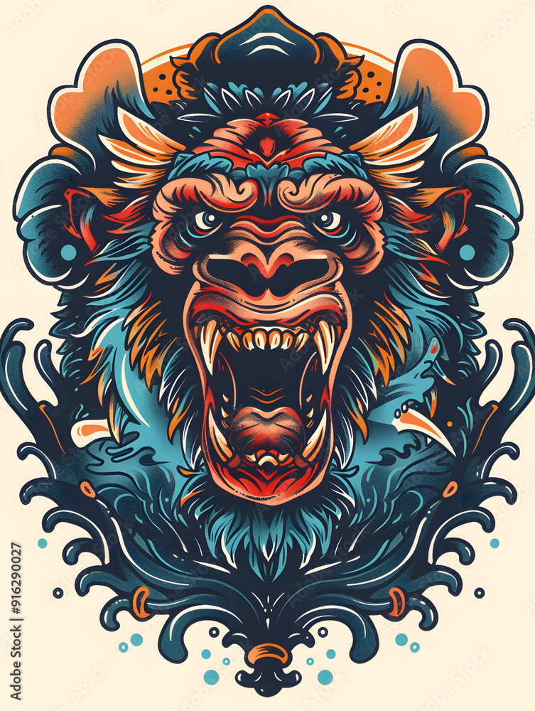 Gorilla Head traditional tattoo illustration Gorilla Head traditional tattoo illustration