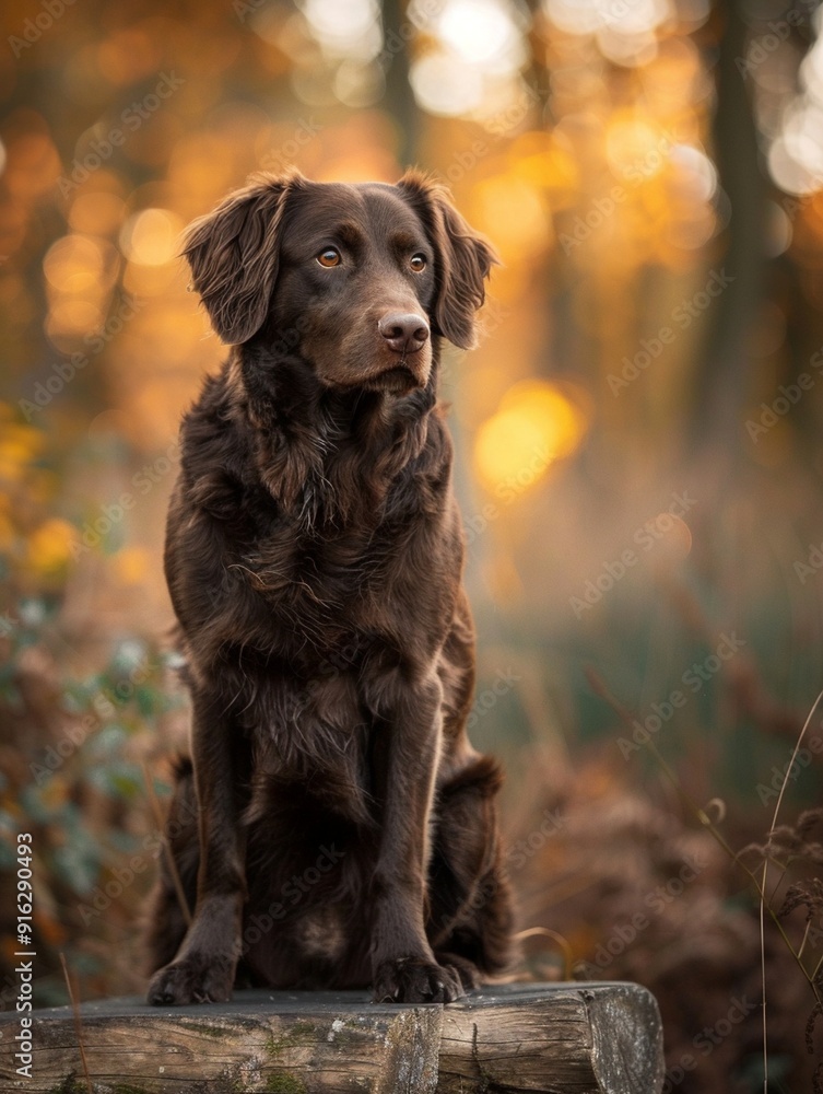 Majestic Chocolate Labrador in Autumn Forest Setting Majestic Chocolate Labrador in Autumn Forest Setting