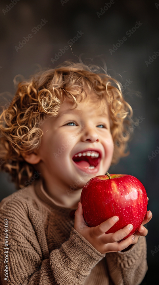 りんごの収穫をする笑顔の子供 りんごの収穫をする笑顔の子供